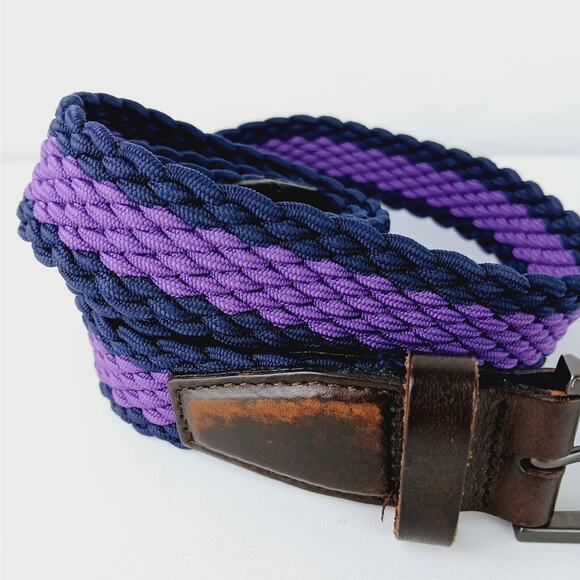 Ted Baker SZ S/M Braided Purple/Navy Textile & Brown Leather Belt - Picture 4 of 6